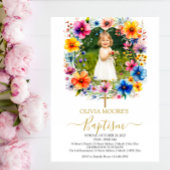 Fleurs d'aquarelle Baptême Invitation