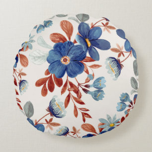 Fleurs d'aquarelle bleu Coussin rond