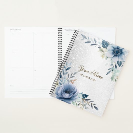 Fleurs d'Aquarelle bleu Dusty Silver Elégant (Devant avec enveloppe)