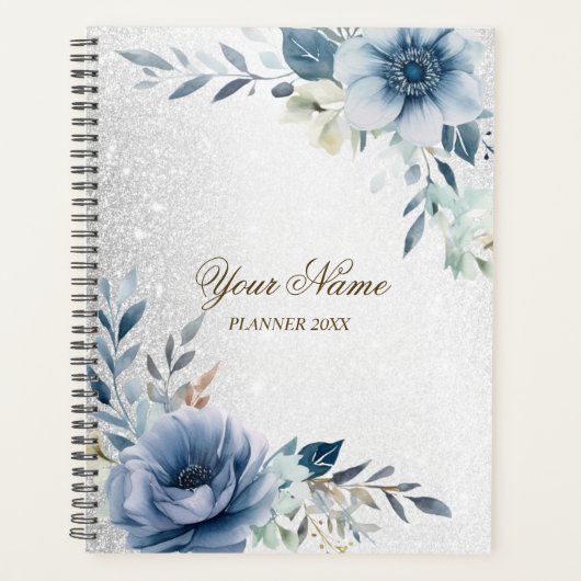 Fleurs d'Aquarelle bleu Dusty Silver Elégant (Devant)