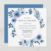 Fleurs d'aquarelle bleu Invitation de douche nupti (Devant / Derrière)