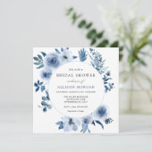 Fleurs d'aquarelle bleu Invitation de douche nupti (Debout devant)