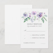 Fleurs d'aquarelle bleu violet mariage RSVP (Devant / Derrière)