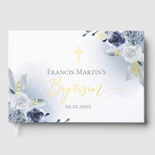 fleurs d'aquarelle bleue Baptême (Recto)