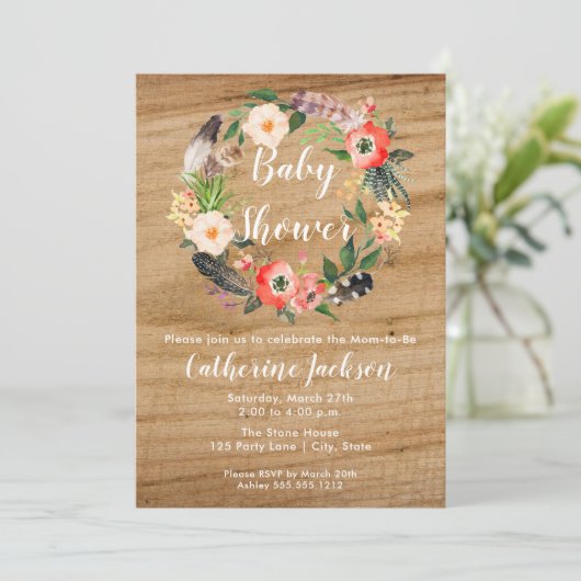 Fleurs d'aquarelle Boho | Invitation Baby shower (Debout devant)