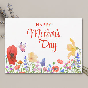 Fleurs d'aquarelle Carte à plat Fête des mères