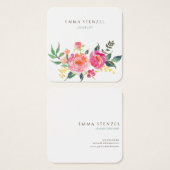Fleurs d'aquarelle Carte de visite Carré Floral (Devant & derrière)