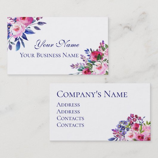 Fleurs d'aquarelle Cartes de visite (Devant / Derrière)