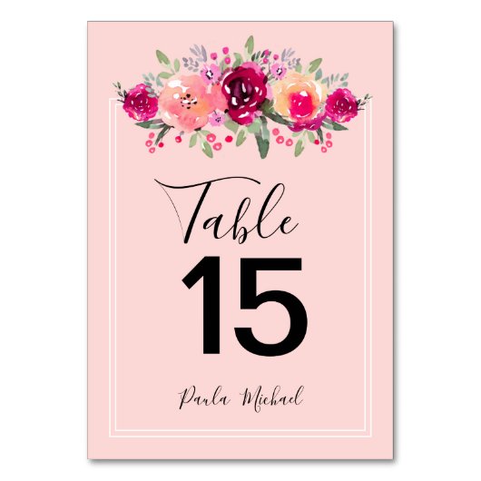 Fleurs d'aquarelle Cerise | Numéro de table rose (Par défaut)