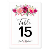 Fleurs d'aquarelle Cerise | Numéro de table rose (Dos)