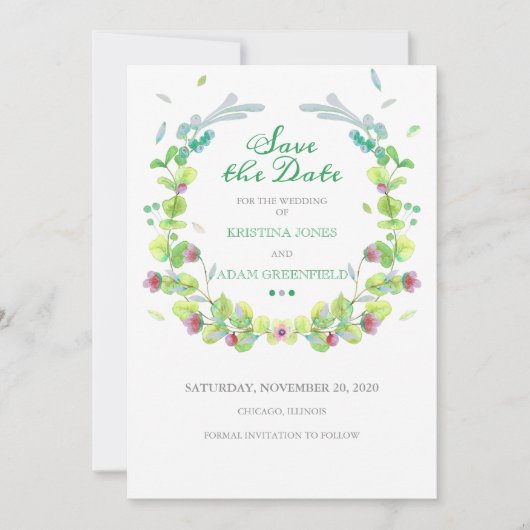 Fleurs d'aquarelle couronne Enregistrer la carte d (Devant)