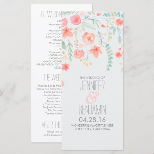 Fleurs d'aquarelle Élégants programmes de mariage (Devant / Derrière)