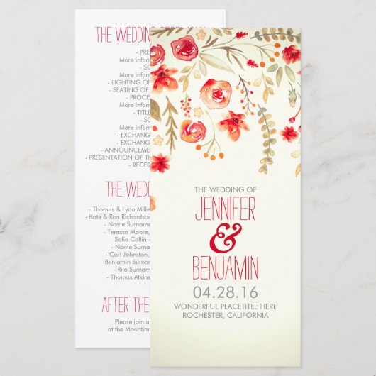 Fleurs d'aquarelle Élégants programmes Mariages de (Devant / Derrière)