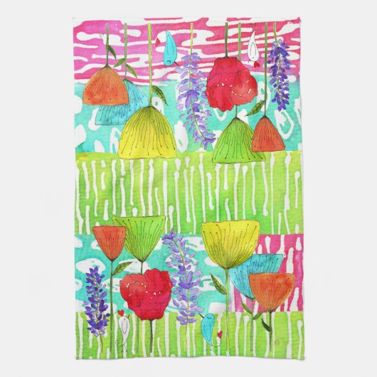 Fleurs d'aquarelle en Whimsical Serviettes de cuis (Vertical)