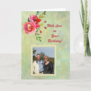 Fleurs d'aquarelle et carte photo d'anniversaire