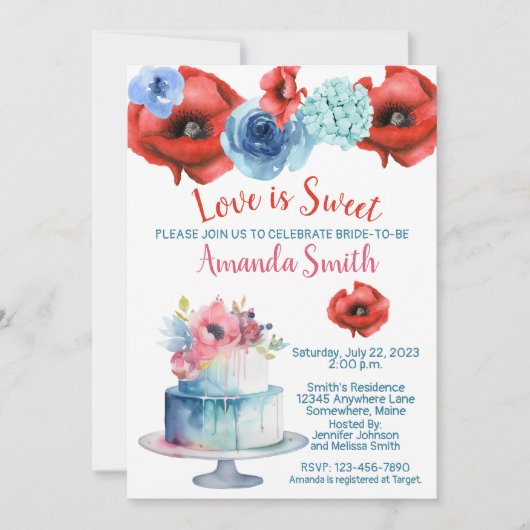 Fleurs d'aquarelle et gâteaux Invitation à la douc (Devant)