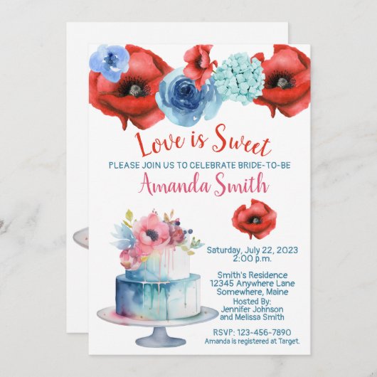 Fleurs d'aquarelle et gâteaux Invitation à la douc (Devant / Derrière)