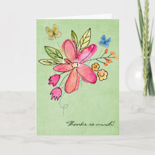 fleurs d'aquarelle et papillon merci