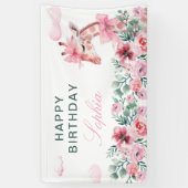 Fleurs d'aquarelle Giraffe Girl Bannière d'anniver (Vertical)