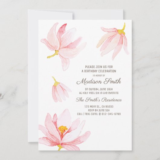 Fleurs d'aquarelle Invitation à la fête d'annivers (Devant)