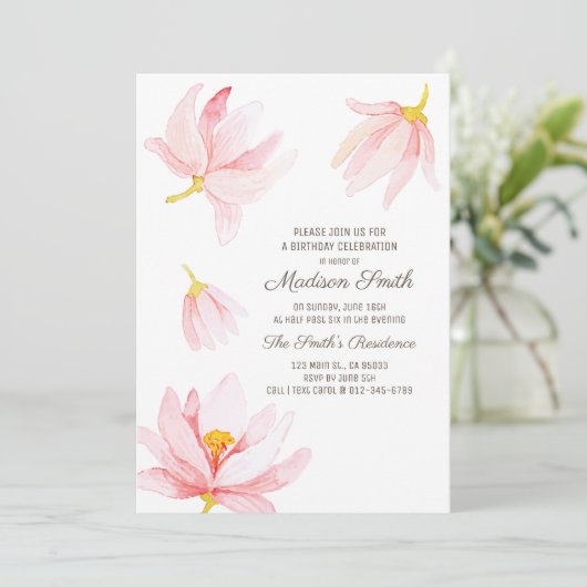 Fleurs d'aquarelle Invitation à la fête d'annivers (Debout devant)