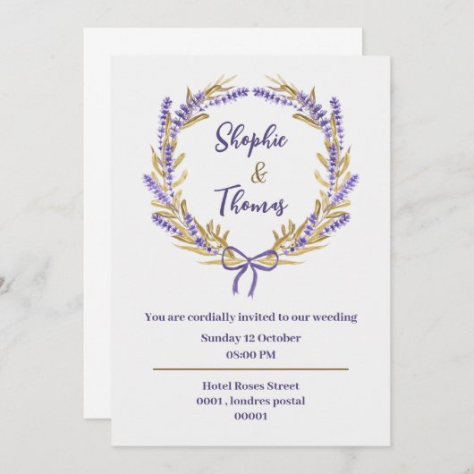 fleurs d'aquarelle invitation carte de désherbage (Devant / Derrière)