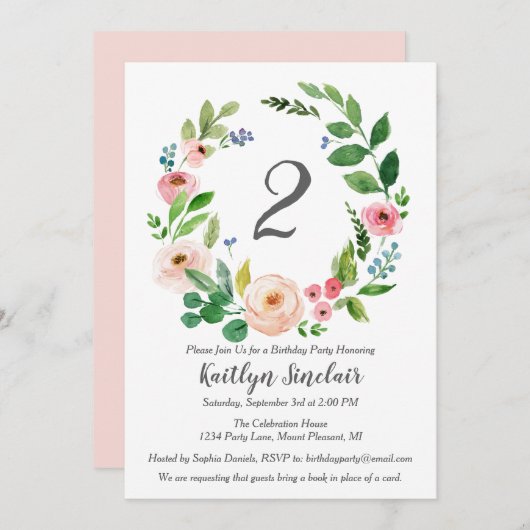 Fleurs d'aquarelle Invitation de fête d'anniversai (Devant / Derrière)