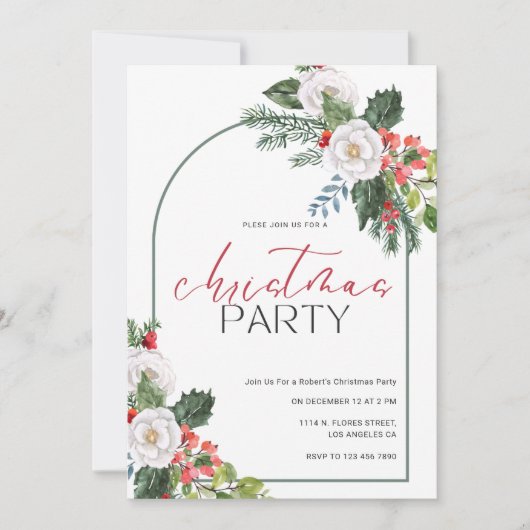 Fleurs d'aquarelle Invitation de Noël (Devant)