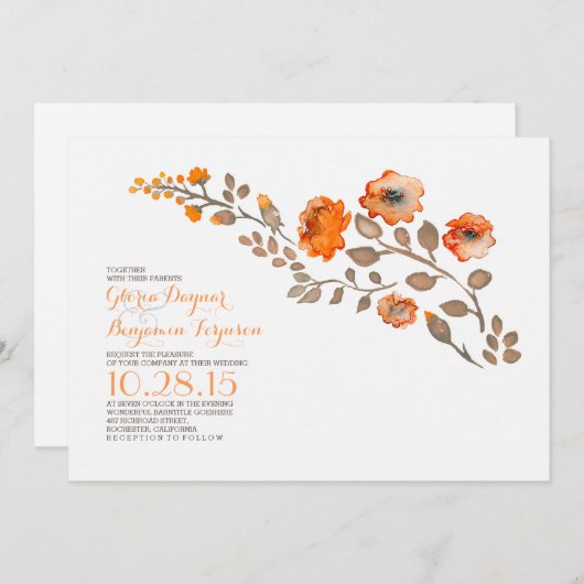 Fleurs d'aquarelle - invitation mariage de automne (Devant / Derrière)