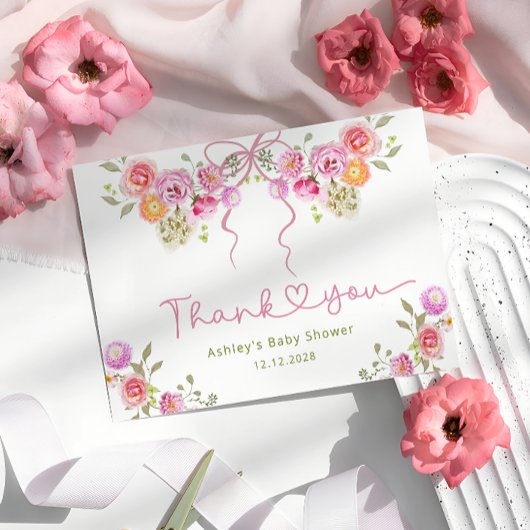 Fleurs d'aquarelle Merci Baby shower rose