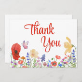 Fleurs d'aquarelle merci carte à plat (Devant / Derrière)