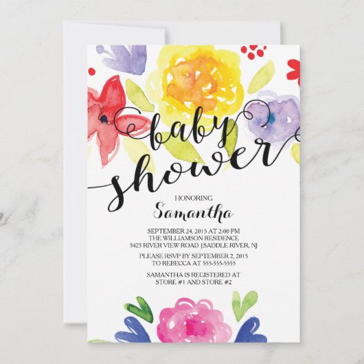 Fleurs d'aquarelle modernes Invitation Baby shower (Devant)