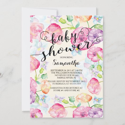 Fleurs d'aquarelle modernes Invitation Baby shower (Devant)