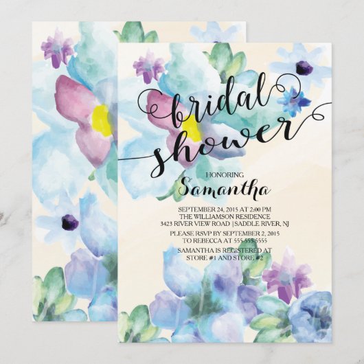 Fleurs d'aquarelle modernes Invitation de douche n (Devant / Derrière)