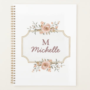 Fleurs d'aquarelle modernes Monogramme Nom du scri