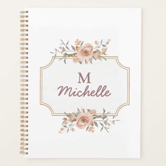 Fleurs d'aquarelle modernes Monogramme Nom du scri (Devant)