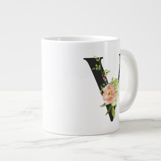 Fleurs d'aquarelle Mug initial avec la lettre V (Devant droit)