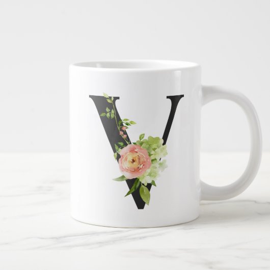 Fleurs d'aquarelle Mug initial avec la lettre V (Droite)