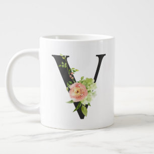 Fleurs d'aquarelle Mug initial avec la lettre V