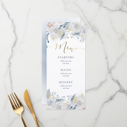 fleurs d'aquarelle pâle Menu mariage (Devant/Arrière en situation)