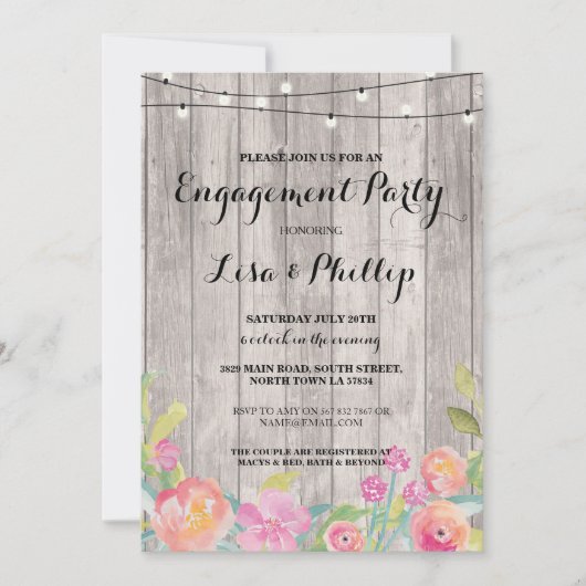 Fleurs d'aquarelle Partie d'engagement Invitation  (Devant)