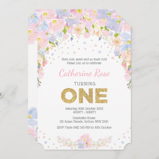 Fleurs d'aquarelle Pastel Premier Invitation d'ann (Devant / Derrière)