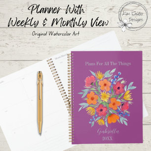Fleurs d'aquarelle personnalisées sur violet