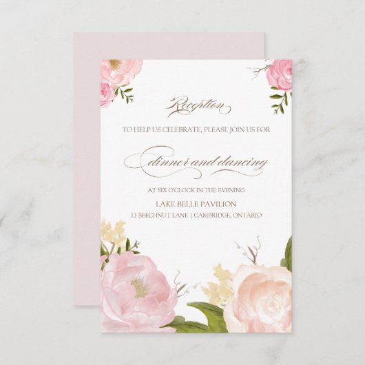 Fleurs d'aquarelle romantique Carte de réception d (Devant / Derrière)