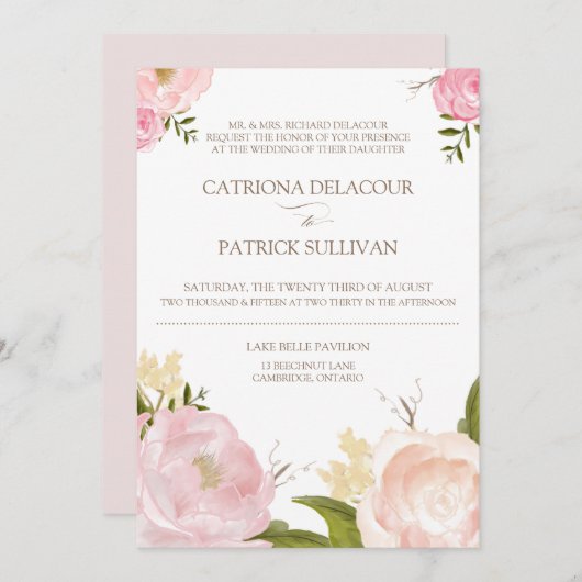 Fleurs d'aquarelle romantique Faire-part de mariag (Devant / Derrière)