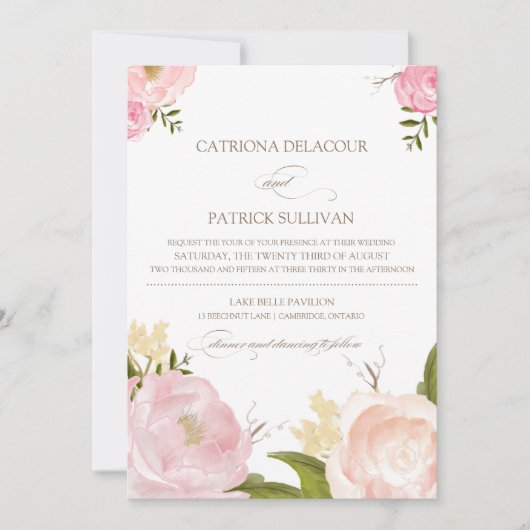 Fleurs d'aquarelle romantique Faire-part de mariag (Devant)