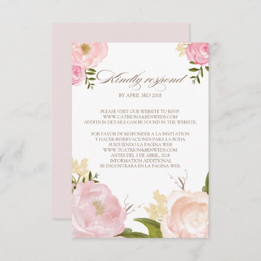 Fleurs d'aquarelle romantique Mariage RSVP Card II (Devant / Derrière)