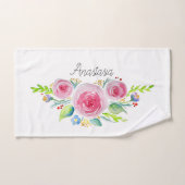 Fleurs d'aquarelle rose de petite fille avec nom (Serviette à main)