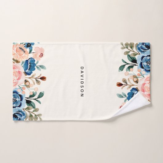 Fleurs d'aquarelle rose et bleu (Serviette à main)