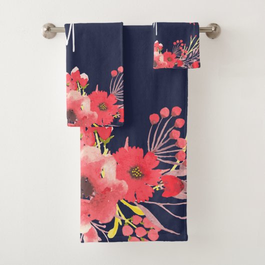 Fleurs d'aquarelle rose et bleu marine (En situation)